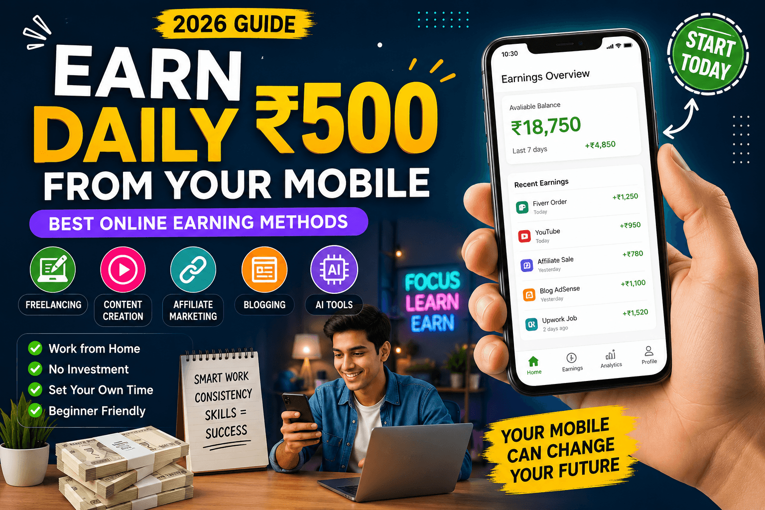 Mobile Se Daily ₹500 Kaise Kamaye – Best Online Earning Methods for Beginners in 2026