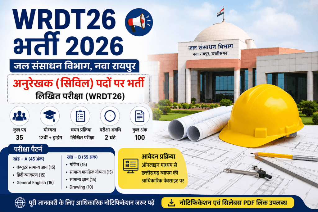 WRDT26 भर्ती 2026 जल संसाधन विभाग अनुरेखक (सिविल) भर्ती