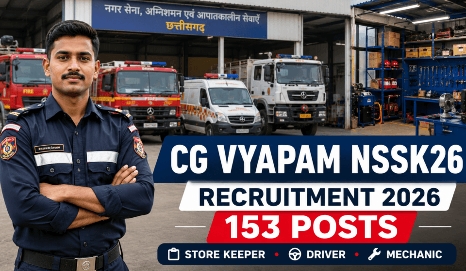 CG Vyapam NSSK26 Recruitment 2026: Store Keeper, Driver, Mechanic सहित 153 पदों के लिए आवेदन शुरू CG VYAPAM NSSK26