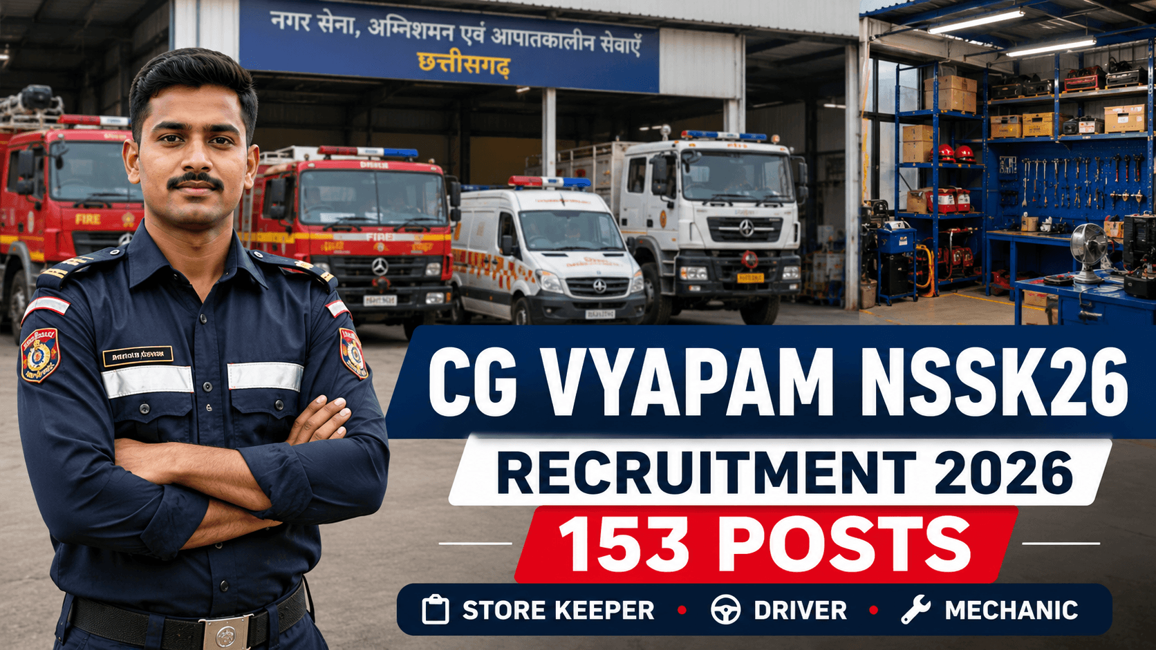 CG Vyapam NSSK26 Recruitment 2026: Store Keeper, Driver, Mechanic सहित 153 पदों के लिए आवेदन शुरू