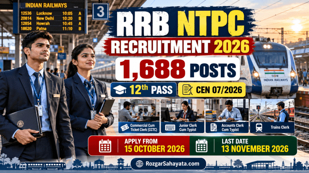 RRB NTPC RECRUITMENT 2026 1,688 POSTS